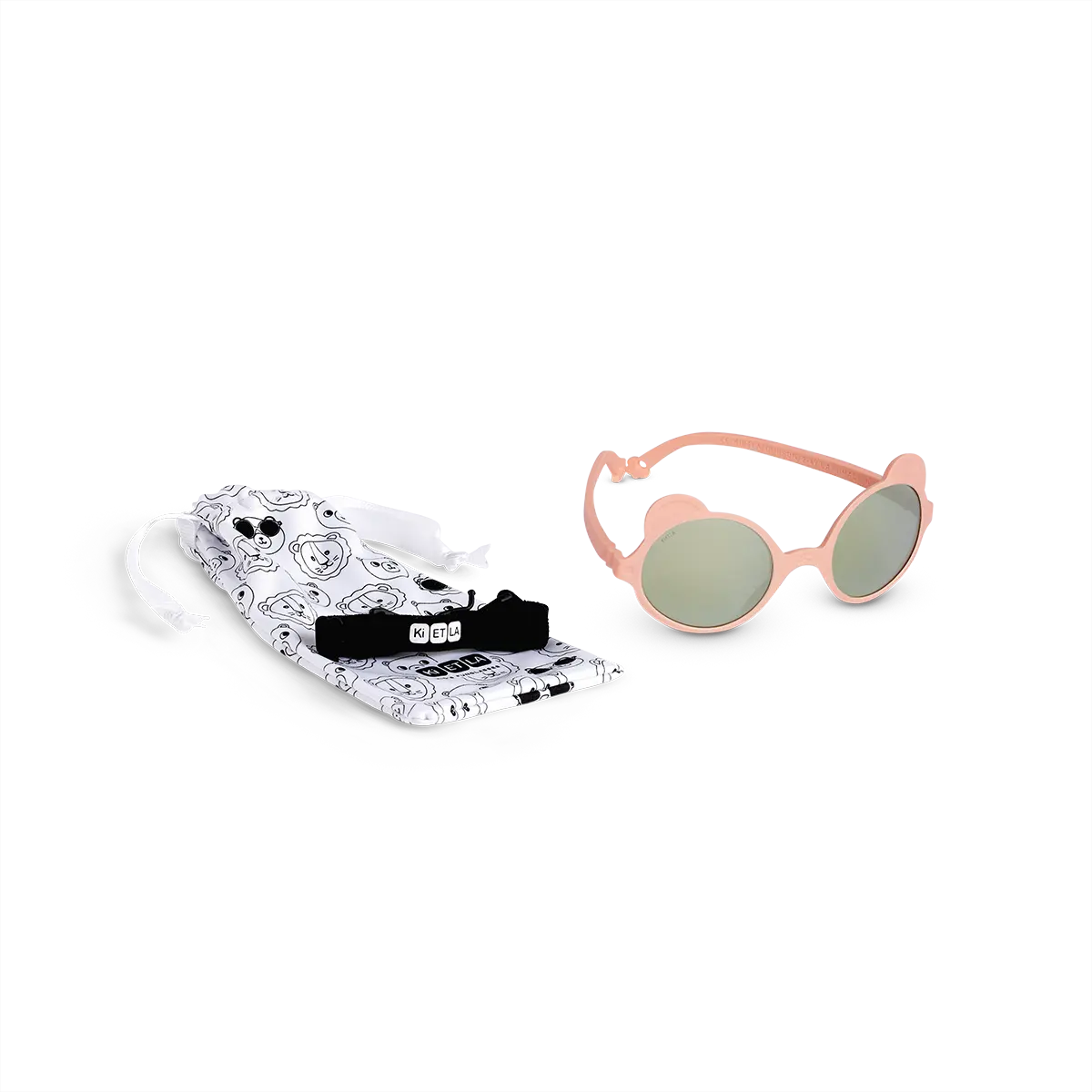 packshot lunettes de soleil bébé enfant ourson rose pêche